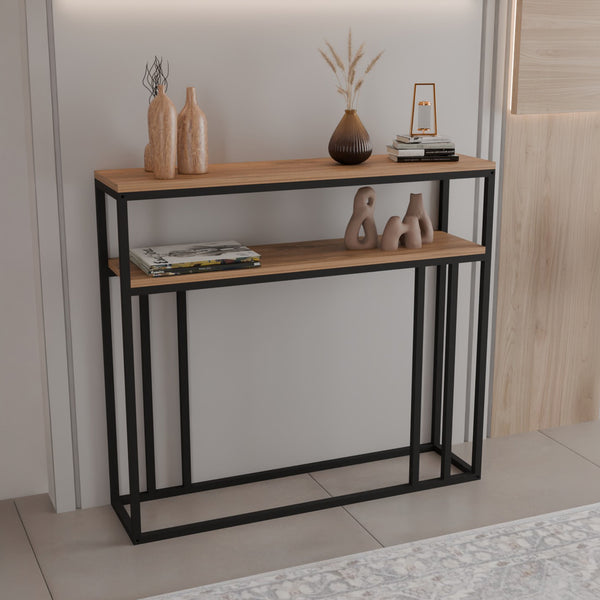 Consola Daleti, Metal, Stejar, 100x25x90 cm