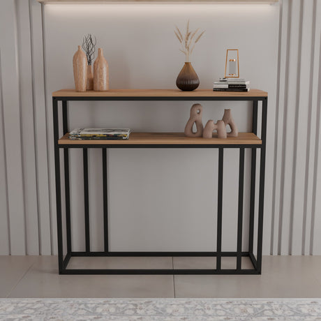 Consola Daleti, Metal, Stejar, 100x25x90 cm