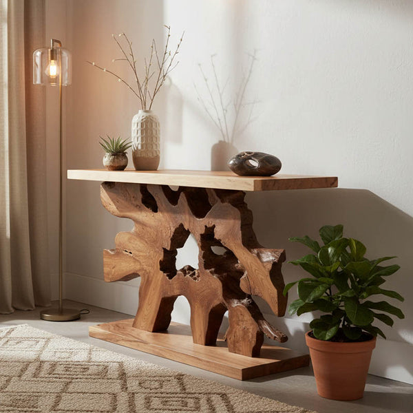 Consolă Nasiol, Lemn Teak, Natur, 120x40x75 cm