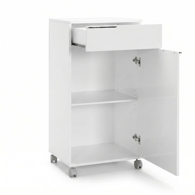 Corp Mobil Adore Diamond, cu usa, sertar si rotile, Alb, 50 x 100 x 40 cm