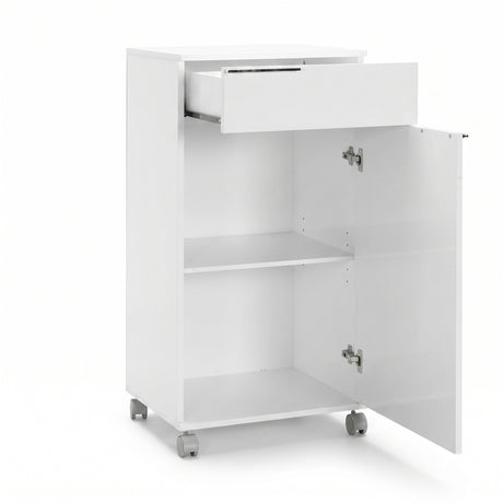 Corp Mobil Adore Diamond, cu usa, sertar si rotile, Alb, 50 x 100 x 40 cm