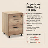 Corp Mobil Adore New York Rollbox Office, 3 Sertare, sertar cu cheie, Natur, 45x63x51 cm
