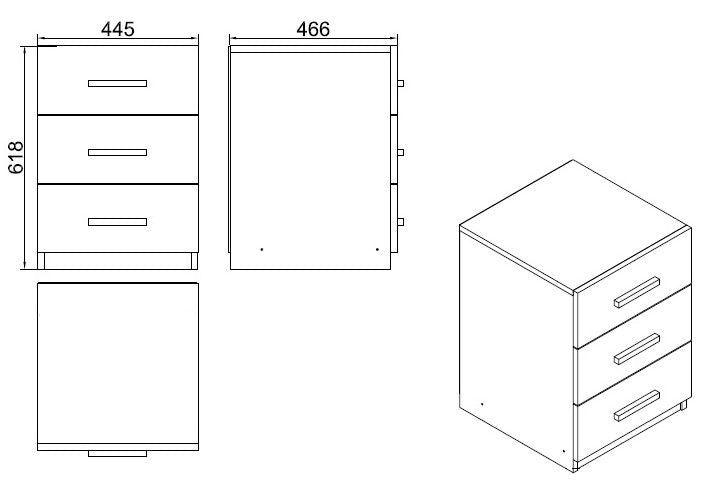 Comoda birou Rollbox, 3 sertare, 45x62x47 cm - Stejar