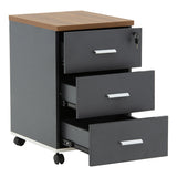 Corp mobil pe roti Oscar cu cheie, 3 sertare, nuc - antracit, 40x48x63 cm