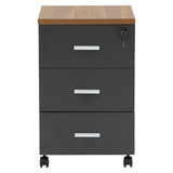 Corp mobil pe roti Oscar cu cheie, 3 sertare, nuc - antracit, 40x48x63 cm