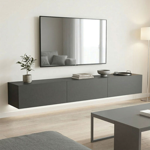 Corp TV de perete cu LED Rival, Modern, Pal melaminat, Antracit, 210x35x30 cm