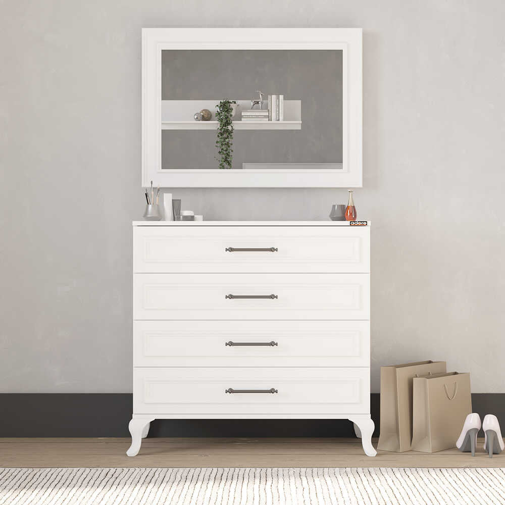 Comoda Adore Country, 4 sertare, Alb, 90 x 89 x 45 cm