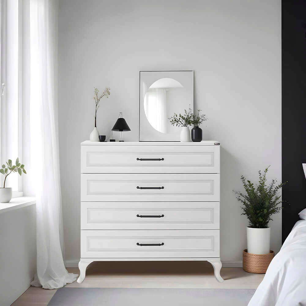 Comoda Adore Country, 4 sertare, Alb, 90 x 89 x 45 cm