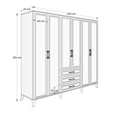 Dulap Haine Adore Country, 6 usi cu 3 sertare, Alb, 240x224x62 cm, perspectiva suplimentara