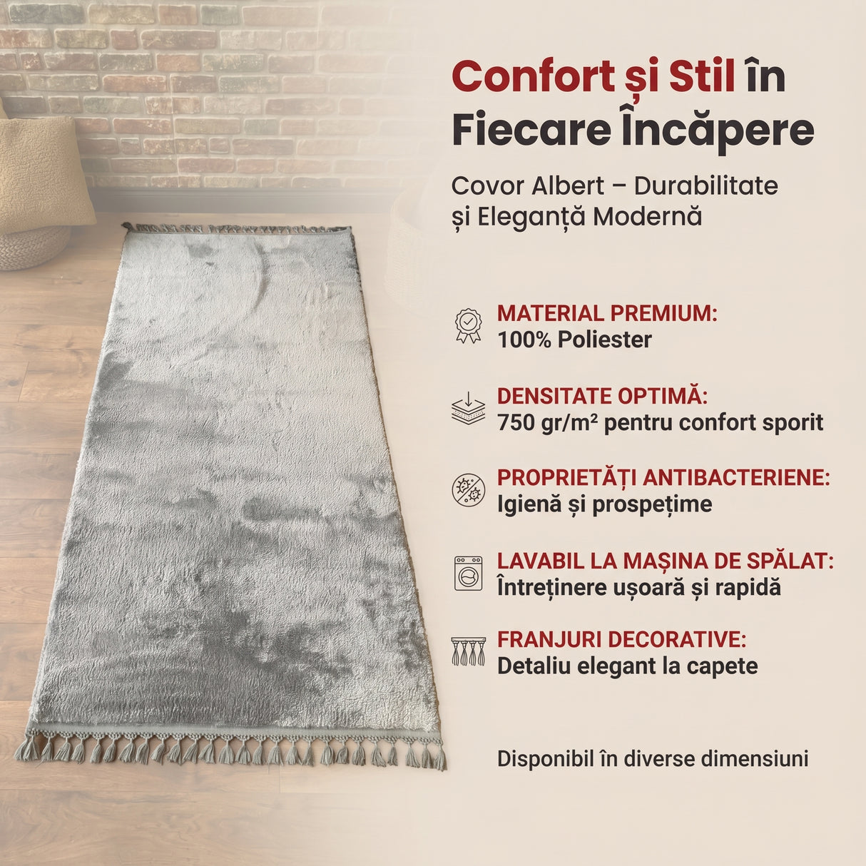 Covor Albert (diverse dimensiuni) - Gri / 60 x 100