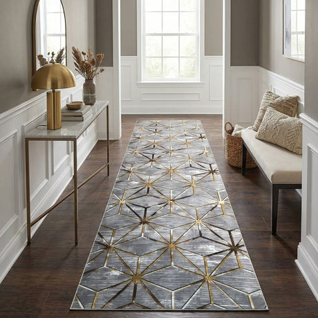 Covor de Hol Diamond, Gri, Lavabil, Antibacterian, Antiderapant, 300x80 cm