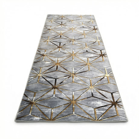 Covor de Hol Diamond, Gri, Lavabil, Antibacterian, Antiderapant, 300x80 cm