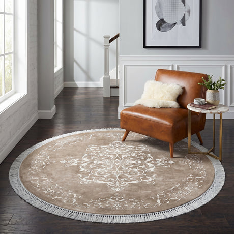 Covor Rotund Lavabil și Antiderapant, Bej