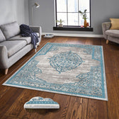 Covor de living / dormitor, Lavabil, Antidarepant Turcoaz, 80x300 cm