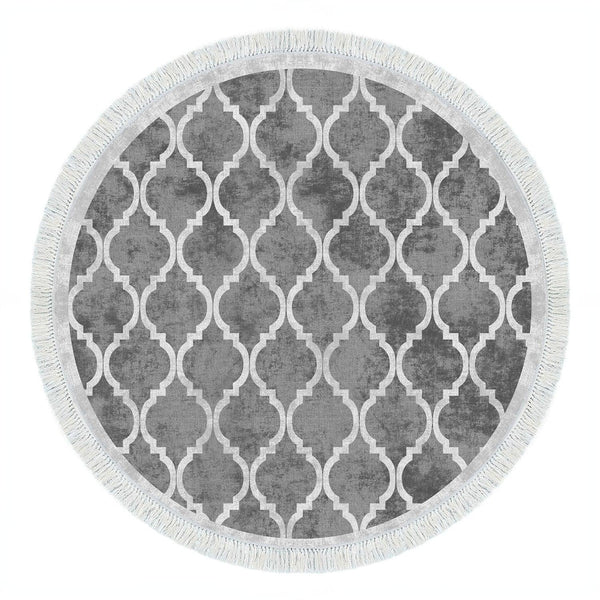 Covor de living / dormitor Rotund, Lavabil, Antiderapant, Gri, 100x100 cm