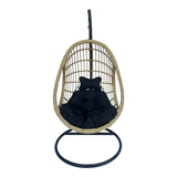 Cuib de leagan Cungo cu suport din metal negru - ratan PE bej cu perne, negre, 125x105x195 cm