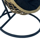 Cuib de leagan Cungo cu suport din metal negru - ratan PE bej cu perne, negre, 125x105x195 cm