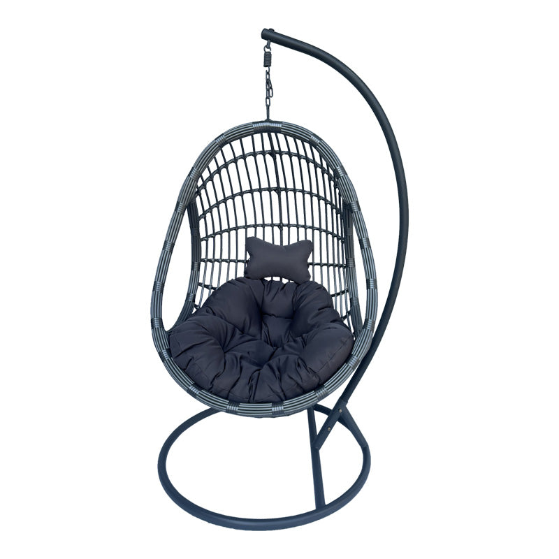 Cuib de leagan Cungo cu suport metalic - pe rattan, Gri, 125x105x195 cm