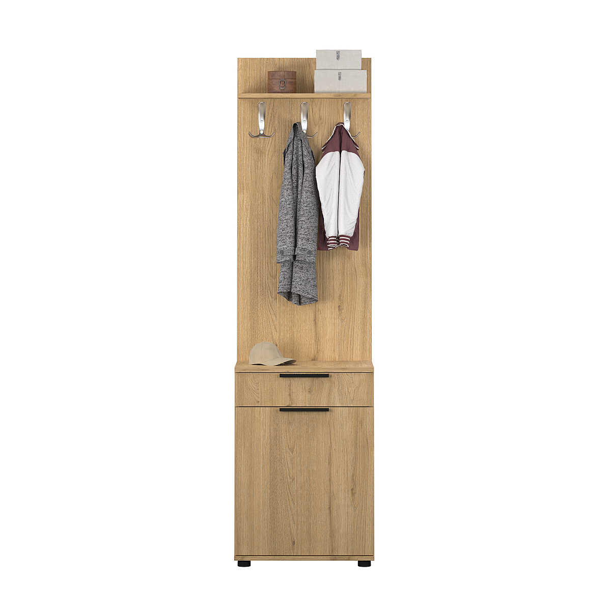 Cuier cu Pantofar Adore Porto Aero cu usa si sertar, Alb - Stejar, 52x187x36 cm - Stejar