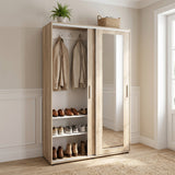 Cuier cu pantofar Adore Porto Maxi, 2 usi cu oglinda, 12 rafturi, capacitate 32 perechi incaltaminte, 120 x 187 x 40 cm - Natur