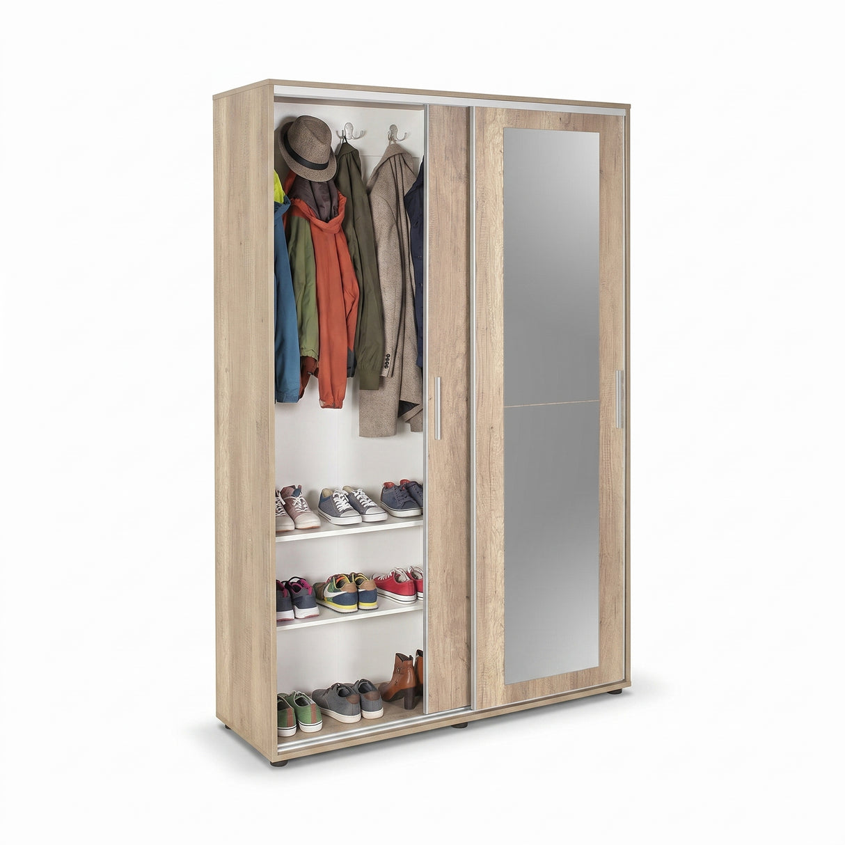 Cuier cu pantofar Adore Porto Maxi, 2 usi cu oglinda, 12 rafturi, capacitate 32 perechi incaltaminte, 120 x 187 x 40 cm - Natur