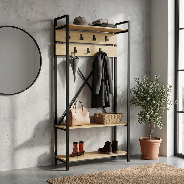 Cuier cu pantofar Alfa, Stejar, 90x180x34 cm