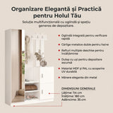 Cuier cu pantofar Fistik cu oglinda si 2 compartimente, Alb, 114x180x35 cm