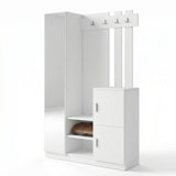 Cuier cu pantofar Fistik cu oglinda si 2 compartimente, Alb, 114x180x35 cm