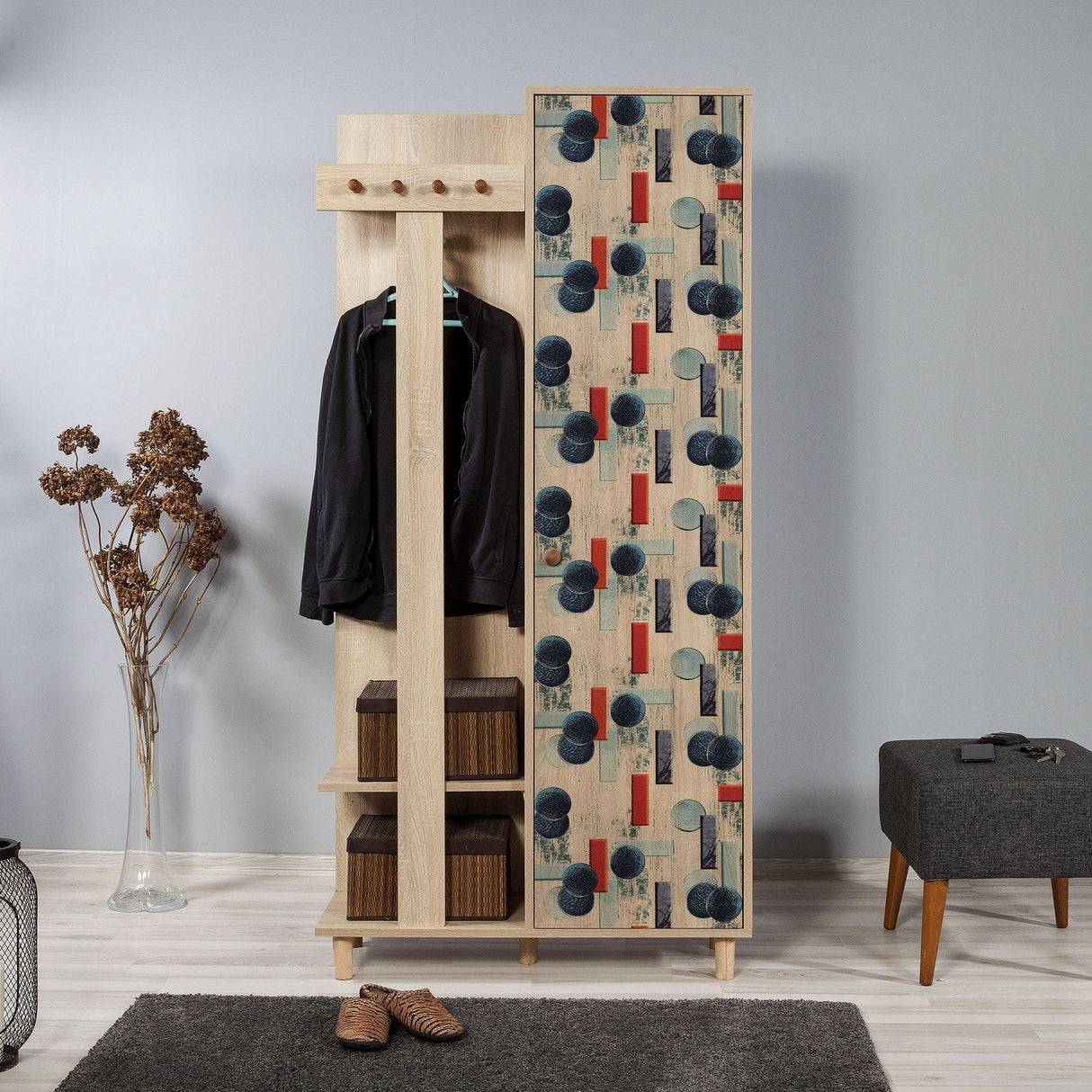 Cuier cu pantofar Garmanto 90 - 200 Hall Stand 3, Stejar Sonoma, 194x36x90 cm