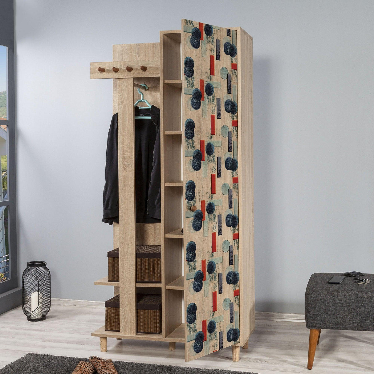 Cuier cu pantofar Garmanto 90 - 200 Hall Stand 3, Stejar Sonoma, 194x36x90 cm