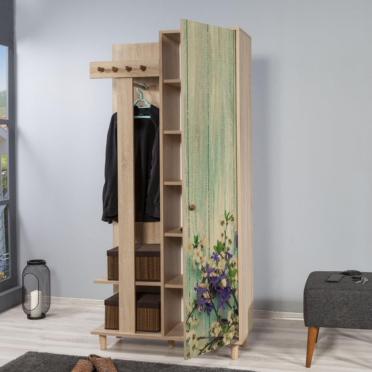 Cuier cu pantofar Garmanto 90 - 200 Hall Stand 6, Stejar Sonoma, 194x36x90 cm