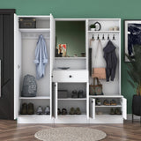 Cuier cu pantofar Hol Genus cu 6 usi si oglinda, Alb, 180 x 183 x 37 cm