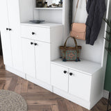 Cuier cu pantofar Hol Genus cu 6 usi si oglinda, Alb, 180 x 183 x 37 cm