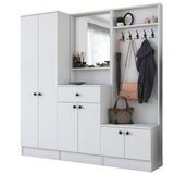 Cuier cu pantofar Hol Genus cu 6 usi si oglinda, Alb, 180 x 183 x 37 cm