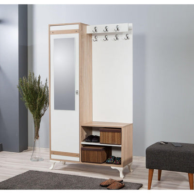 Cuier cu pantofar İNCİ-200 Hall Stand, Stejar Sonoma, 190x36x100 cm