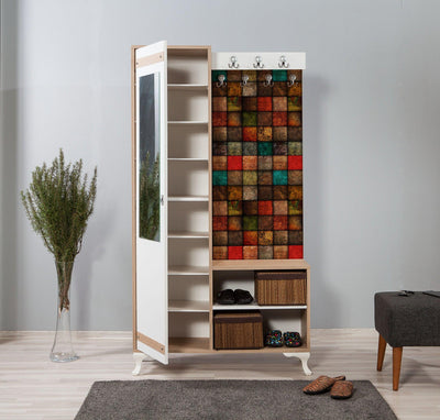Cuier cu pantofar İNCİ-723 Hall Stand 1, Stejar Sonoma, 190x36x100 cm