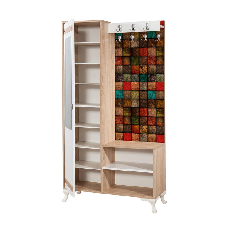 Cuier cu pantofar İNCİ-723 Hall Stand 1, Stejar Sonoma, 190x36x100 cm