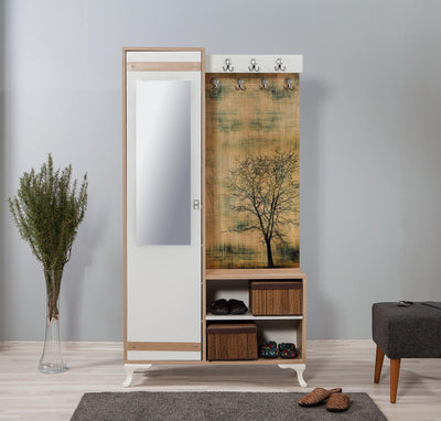 Cuier cu pantofar İNCİ-723 Hall Stand 2, Stejar Sonoma, 190x36x100 cm