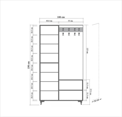 Cuier cu pantofar İNCİ-723 Hall Stand 2, Stejar Sonoma, 190x36x100 cm