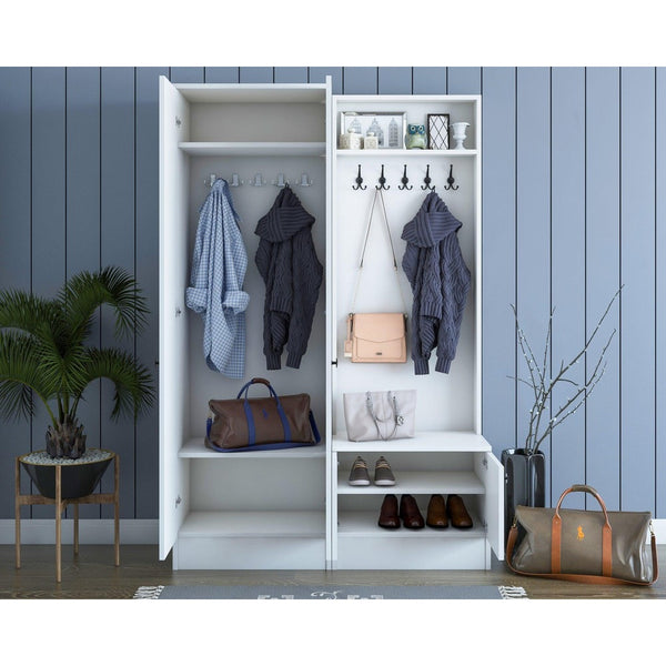 Cuier cu pantofar Marbello cu 2 usi, Alb, 120x183x37 cm
