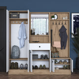 Cuier cu pantofar Muller cu oglinda si 6 usi si sertar, Alb, 180 x 183 x 38 cm