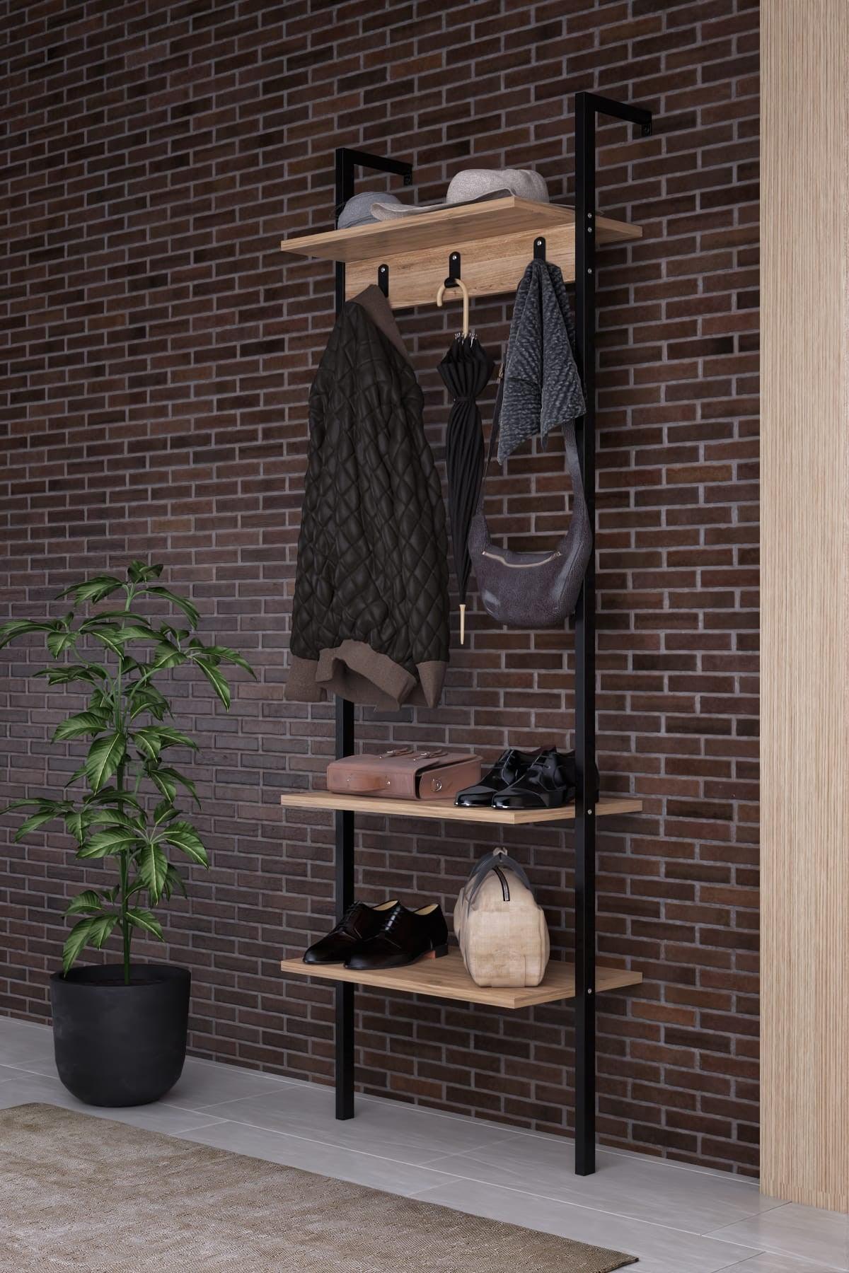 Cuier cu pantofar Nina, Negru, 26x180x54 cm