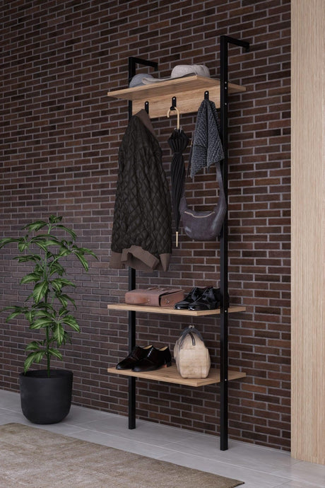 Cuier cu pantofar Nina, Negru, 26x180x54 cm