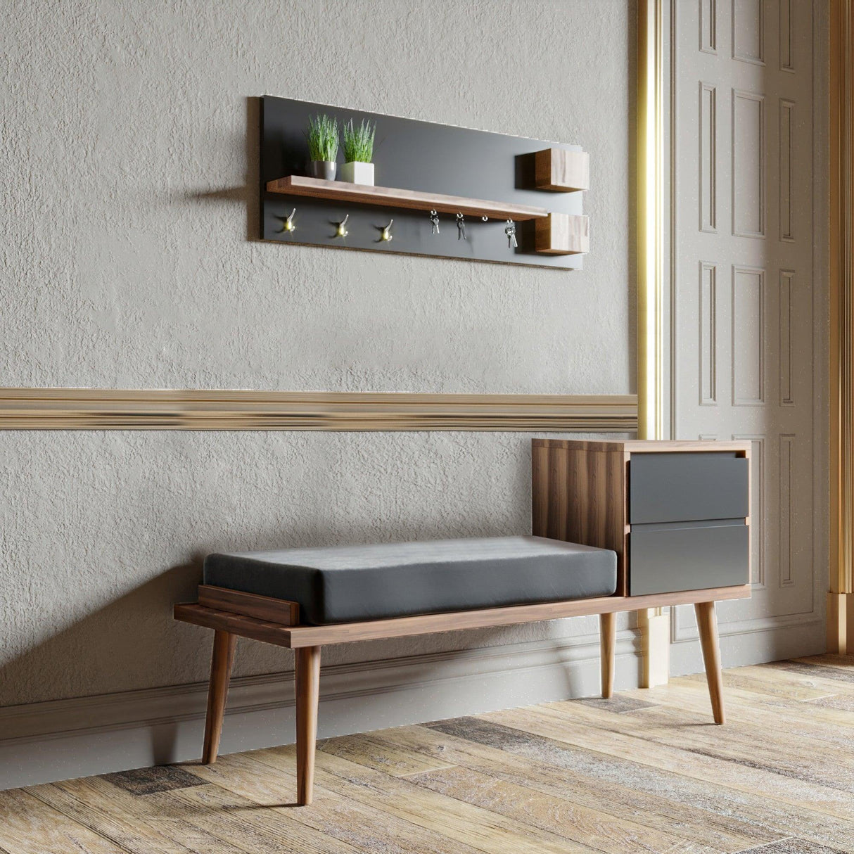 Cuier cu pantofar Orin, Nuc, 9x30x80 cm