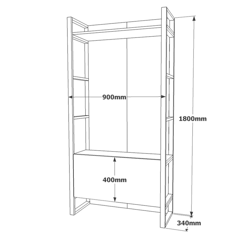 Cuier cu pantofar Ortak cu oglinda, Stejar, 126 x 180 x 36 cm