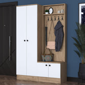 Cuier cu pantofar Ramiz cu usi, Alb, 120 x 183 x 36 cm