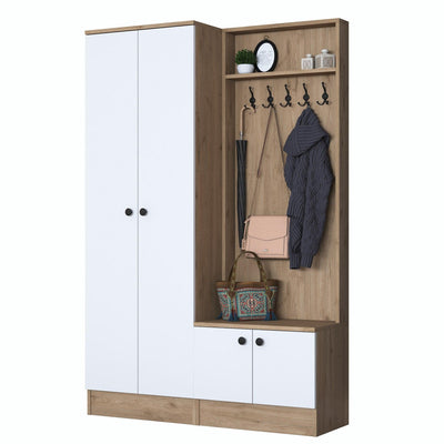 Cuier cu pantofar Ramiz cu usi , Alb, 120 x 183 x 36 cm