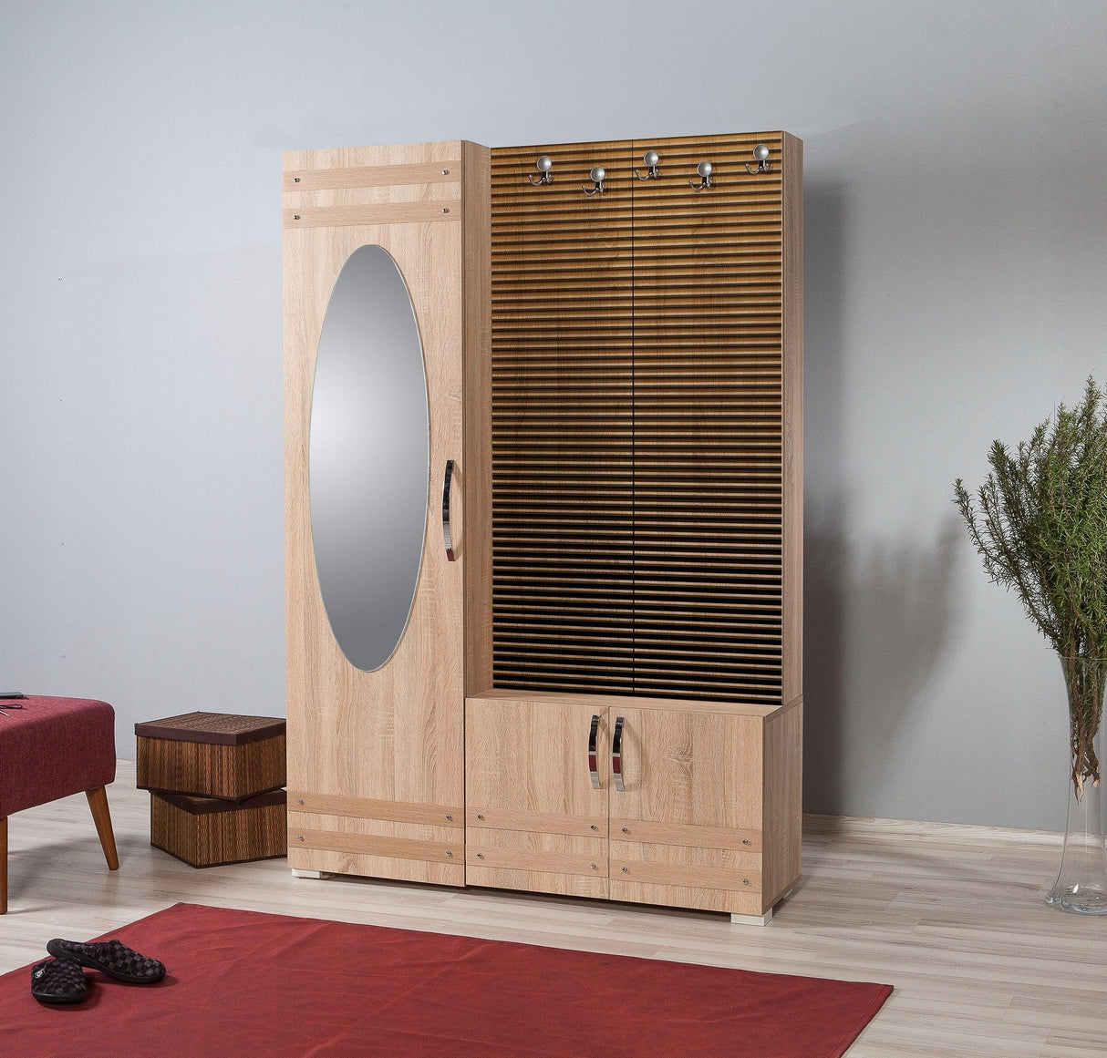 Cuier cu pantofar SİHİRLİ-220 Hall Stand 1, Stejar Sonoma, 195x36x125 cm