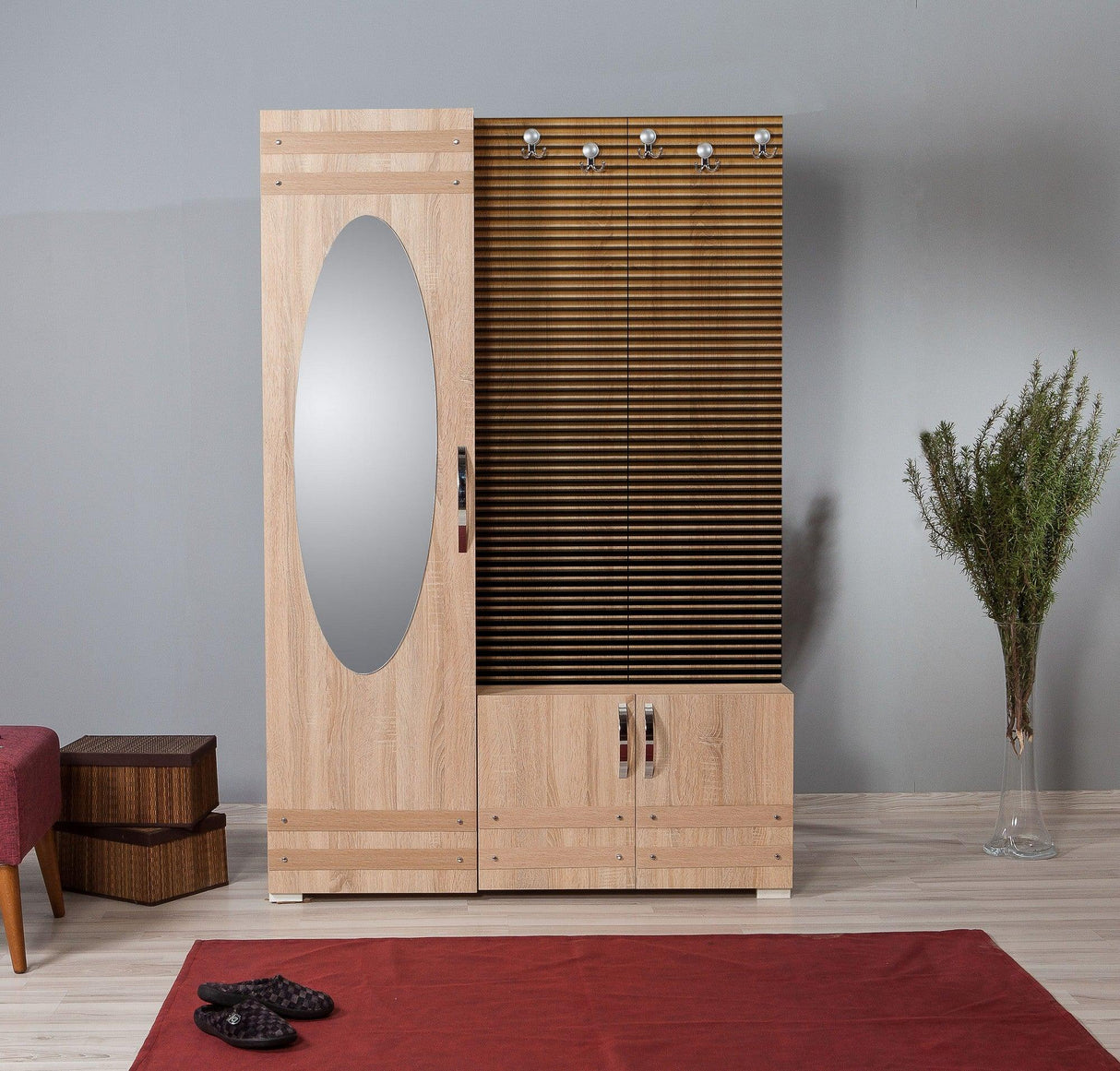 Cuier cu pantofar SİHİRLİ-220 Hall Stand 1, Stejar Sonoma, 195x36x125 cm