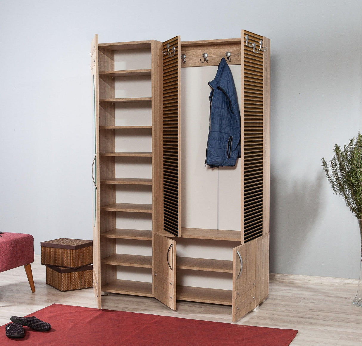 Cuier cu pantofar SİHİRLİ-220 Hall Stand 1, Stejar Sonoma, 195x36x125 cm